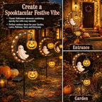 Solar Halloween White Ghost & Pumpkin Moon Garden Stake Light, Outdoor Waterproof Yard Decoration with Crescent Moon, Decorations with Pumpkins Lantern for Patio, Yard, Lawn, Pathway (Ghost) - Image 4