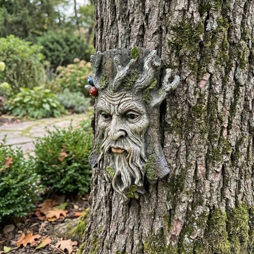 Tree Face Garden Statues Outdoor Decoration Clearance, Whimsical Old Man Tree Faces for Fence Hugger Sculpture, Wallmount Statue Fairy Art with Mushroom, Patio Home Hanging Decor, 6.9" x 2.8" x 9.8" - Image 6