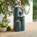 Glitzhome 31.75" H Ceramic Outdoor Water Fountain with LED Lights, 4-Tier Vase Outdoor Fountain, Turquoise Glaze,Dandelion Texture, Bird Bath Cascading Waterfall for Garden, Patio, or Porch by Glitzhome