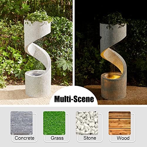 Glitzhome Outdoor Water Fountain with LED Light, Modren Curved Waterfall Fountain with Stone Planter, Faux Terrazzo Spiral Shaped Outdoor Fountains Water Feature for Garden Patio Deck Porch, 40.25”H - Image 5