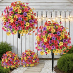 Outdoor Artificial Flowers Fake Plants, Artificial Topiary Balls with Ground Spikes, UV Resistant, Mix 4 Colors, 2 Pack, 20 inch, Garden Porch Patio Gravesite Indoor Decor (2 Pcs Orange) - Image 7