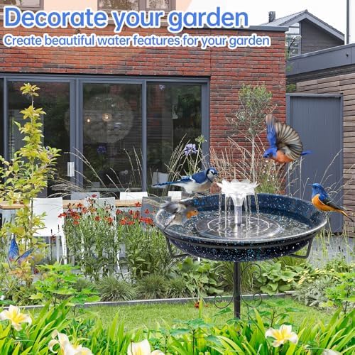 Yiabivo Solar Powered Bird Bath with Fountains for Hummingbirds,Stable Stylish Design with 5-Prong Base Stake Metal Bird Bath for Outside Yard Lawn Patio Garden(Blue) - Image 5