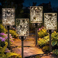 ODEETRONIC Solar Garden Lights, 4 Pack Solar Pathway Lights with Butterfly Frog Hummingbird Owl Pattern, Outdoor Landscape Lighting, Waterproof Acrylic Garden Stake Light for Yard Walkway, Warm White by ODEETRONIC