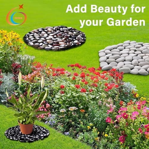 10in River Rock Stepping Stones Set - 6 Pack | Polished Pebble | Long-Lasting PVC Mesh Backing | Perfect for Garden Paths and Lawns Outdoor Landscaping Decoration | Rhombus and Round Set - Image 4