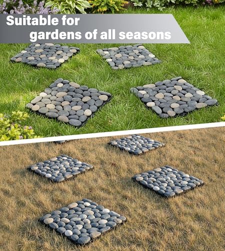 jxgzyy 4 Pcs Interlocking Stepping Stones Outdoor for Garden, 11.8" Square Pavers for Landscaping, Outside Pebble River Stone Mat for Yard Lawn Patio Pathway Walkway - Image 7