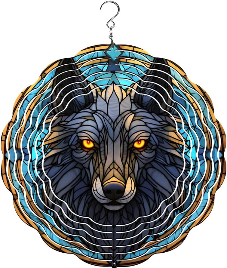 Wolf Wind Spinner, 10", Aluminum (Stain Black Blue) by Unknown