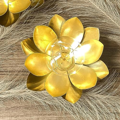 JHY DESIGN Set of 2 Gold Lotus Table Lamp Battery Powered 6''Tall Cordless Lamp Light Battery Operated Great for Living Room Bedroom Weddings Parties Patio Events Indoors Outdoors - Image 4