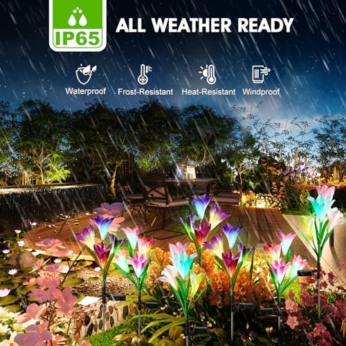 8 Pack Solar Garden Lights Outdoor, 7 Color Changing LED Waterproof Solar Powered Lily Flowers Landscape Lights for Outside Yard, Patio, Pathway Decorative, Décor - Image 4