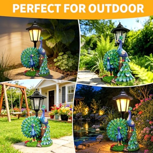 Solar Peacock Decor Outdoor, Garden Statue with Lantern - Image 2