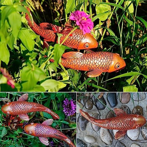 Antique Ceramic Koi Fish Garden Statues - Set of 2 | Exquisite Fish Sculptures for Outdoor, Patio, Pond, and Garden Decorations (Brassy) - Image 4