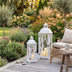 Perfnique Farmhouse Outdoor Lanterns for Patio, Set of 2 White Rustic Lanterns Decor, Vintage Hanging Candle Holder Decorative for Porch, Garden, Yard, Indoor (No Glass) - Image 5