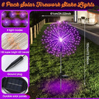 Tujoe 6 Pcs Halloween Solar Firework Stake Lights 180 LED 8 Modes - Image 2