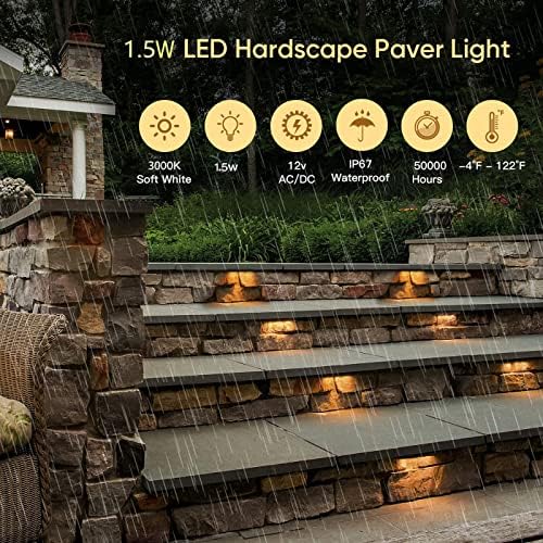 LED Hardscape Lighting,1.5W Outdoor Step Lights,AC/DC 12V Low Voltage IP67 Waterproof Retaining Wall Lights,Stainless Steel Warm White Paver Wall Light in Garden Pathway Step Stairs (8 Pack) - Image 3