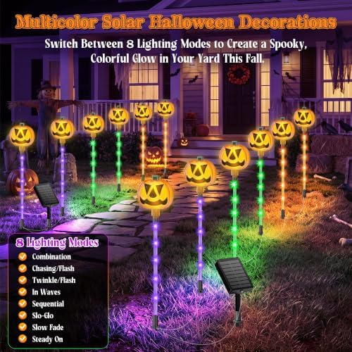 Upgraded Solar Pumpkin Lights Outdoor Halloween Decorations, 12 Pack - Image 6