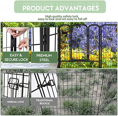 Decorative Garden Fence 12 Pack for Dogs 32in (H) x 28ft (L) with Lock,Metal Wire Fencing Border Animal Barrier,Flower Bed Border for Landscape Patio Yard Outdoor - Image 6