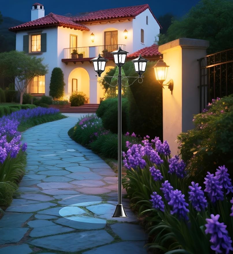 72 Inch Solar Lamp Post Light Outdoor, Triple Head Waterproof LED for Driveway Garden Patio Yard Pathway - Image 2