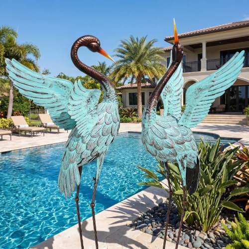 48" Blue Heron Statues Outdoor, Extra-Large Sandhill Crane Decor by Unknown