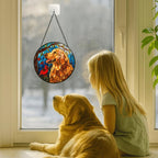 Stained Glass Window Hanging - Golden Retriever & Cardinal Bird 11.8in Sun Catchers Indoor Stained Glass Panels Wall Decor for Mom, Wife, Lovers, Festive - Image 3