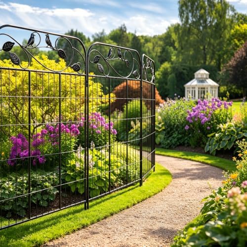Decorative Garden Fence 40in x 36ft, 16 Pack Flat Metal Garden Border Fence, Rustproof Powder Coating, No-Dig Installation with Triangular Stakes, Flexible Design for Flower Beds, Paths, Yards - Image 2