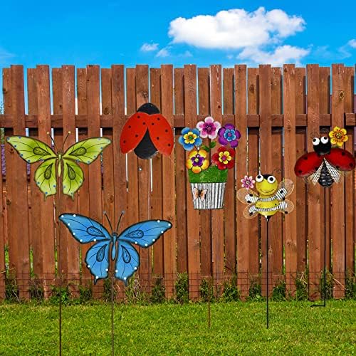 Garden Decor Metal Yard Stakes Spring Lawn Art Decorative Plant Stake Indoor Outdoor Ornaments Decoration for Patio Pathway Backyard (Blue + Green Butterfly) - Image 3