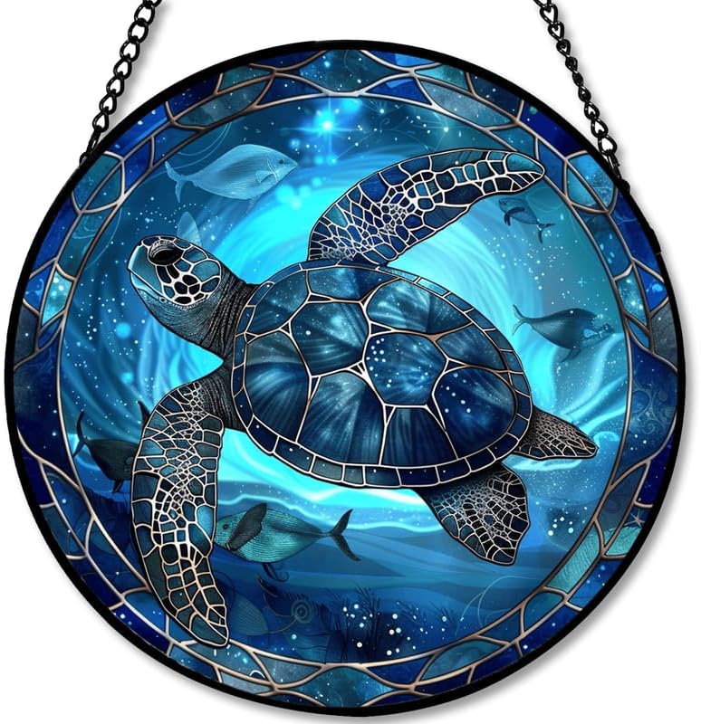 Stained Glass Window Hanging - Blue Rose and Vintage Frame Sun Catchers Indoor Stained Glass Panels Wall Decor for Mom, Wife, Lovers, Festive, 11.8in by PPANGI