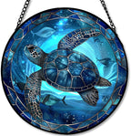 Stained Glass Window Hanging - Blue Rose and Vintage Frame Sun Catchers Indoor Stained Glass Panels Wall Decor for Mom, Wife, Lovers, Festive, 11.8in by PPANGI