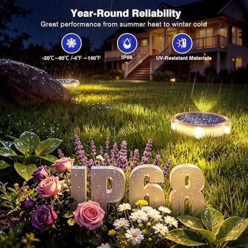 YiLaie Solar Ground Lights Outdoor IP68 Waterproof, Warm White 8 Pack - Image 2