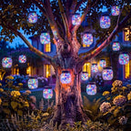 kolpop 18 Pack Solar Lantern Outdoor Lights, Multi-Coloured Solars Lanterns with 28 LED, Crackle Glass Ball Waterproof Hanging Solar Lights for Garden Decor Patio Fence Yard Christmas Tree Decoration by kolpop