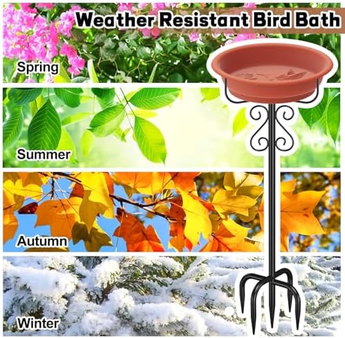 Bird Bath for Outside, 40In Freestanding Birdbaths & Feeder, Brown - Image 5