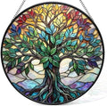 Statement Deluxe Bundle | Stained Glass Window Hanging, Tree of Life 3D Embossed Diamond Glass Suncatcher, 7-Piece Spiritual Gift Set with Crystal Pendant & Invisible Hooks by Unknown