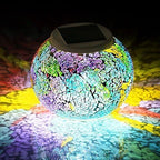 Mosaic Glass Solar Table Light,WONFAST Waterproof Color Changing Mood Night Lights Solar Outdoor Desk Lamp for Bedroom Party Garden Patio Yard Decoration Lighting (Tricolor Plating) by WONFAST