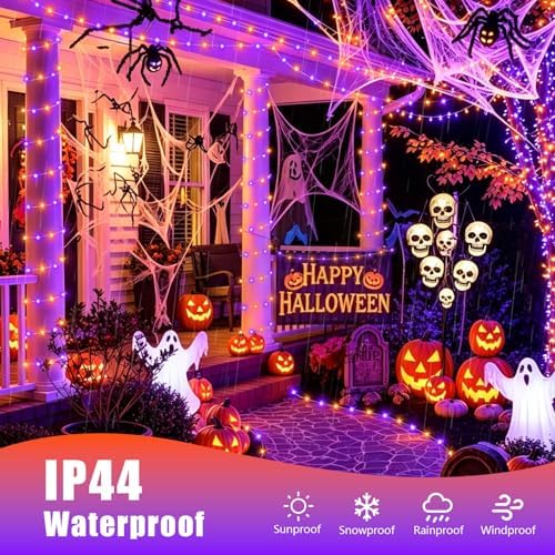 YEGUO 4 Pack Halloween Solar Fairy Lights, Each 33ft 100 LED Orange and Purple Christmas Lights Outdoor Waterproof, 8 Modes Sliver Wire Solar String Lights - Image 5