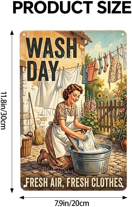 Woman Doing Laundry Tin Sign 8x12Inch - Image 3