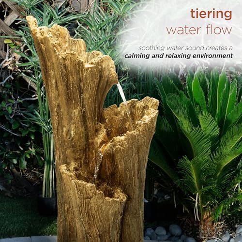 Alpine Corporation TZL210 39” Outdoor 3-Tiered Aged Log Water Fountain with LED Lights – Garden Water Feature for Patio, Lawn & Yard Decoration, Brown - Image 5