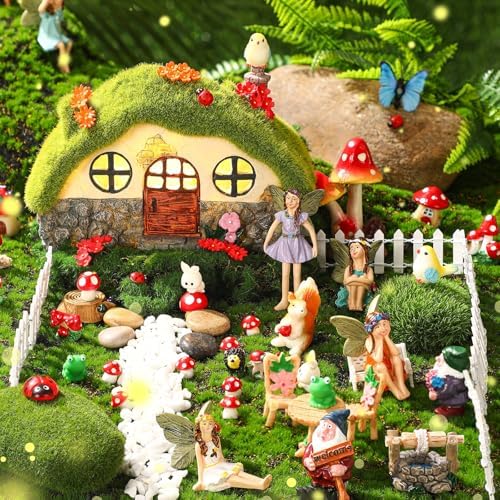 Suzile 50 Pcs Solar Fairy House Garden Accessories Set, Stone House - Image 3