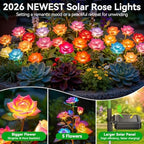 KOOPER 6 Pack Solar Lights Outdoor Garden Decor, 7 Color Changing Solar Flowers Outdoor Waterproof with 30 Bigger & Realistic Rose, Enlarged Size Panel for Patio Yard Garden Cemetery Decoration, Gifts - Image 3