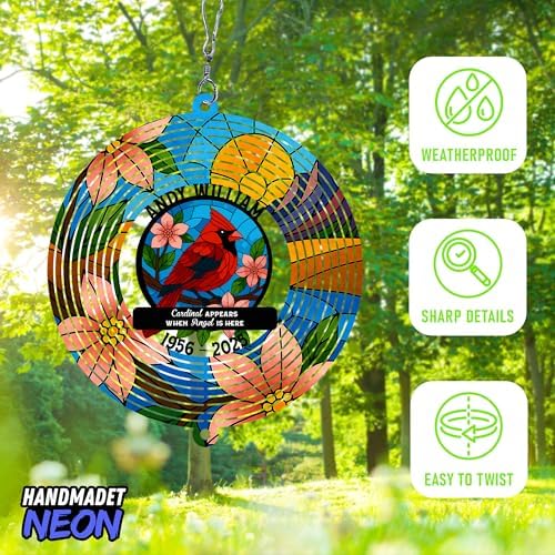 Personalized Wind Spinner Cardinal Couple Custom Memorial Year Name Flower Metal Sublimation Ornament Twirler Laser 3D Art Patio Porch Lawn Outdoor Garden Yard Decor - Image 6