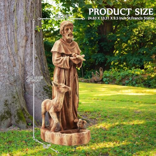 25" St Francis Garden Statue with Bird Feeder, Outdoor Patio Decor - Image 2