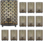 TRIROCKS Set of 12 Table Lamp 6.5'' Tall Metal Cordless Table Lamp Bronze Lanterns with Warm Fairy Lights Bulb for Patio Garden Wedding Parties Indoor Outdoor(Scalloped Hollow Pattern) by TRIROCKS