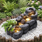 37.4" L Water Fountain Outdoor, 5-Tier Cascading Rock Waterfall, Gray by MAIBH-MAIntainBrilliantHouse