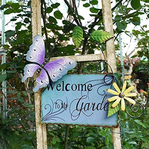 Morning View Set of 3 Vintage Metal Garden Sign with Butterfly Daisy and Leaf, Decorative Hanging Welcome Plaque for Garden Patio Porch Yard Wall Outdoor Decor - Image 3