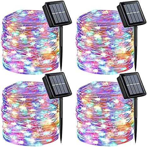 QITONG 4 Pack Solar Fairy Lights, Each 33ft 100 LED Multicolor Christmas String Light Outdoor Waterproof, 8 Modes Silver Wire Twinkle Mini Lights by QITONG