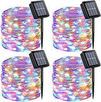 QITONG 4 Pack Solar Fairy Lights, Each 33ft 100 LED Multicolor Christmas String Light Outdoor Waterproof, 8 Modes Silver Wire Twinkle Mini Lights by QITONG