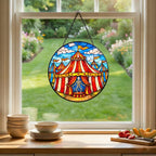 Stained Glass Window Hanging Suncatcher 11.8 in Circus Tent Skeleton Performer Colorful Glass Panel Sun Catcher for Window,Window Hanging Decor for Home,Housewarming Gift - Image 4