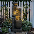 Hamiedun 38.2 ''H Water Fountain Outdoor Cascading Bowls and Stacked Stones with Led Lights Waterfalls Fountain for Outside Gardens, Landscaping, Balconies, Floor Patio,Backyard and Home Art Decor by Hamiedun