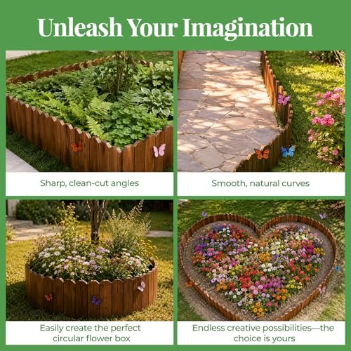 Wood Garden Edging, 9" H x 8 Ft L, 2 Pack, Brown Garden Fence - Image 7