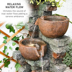 39.37''H Outdoor Water Garden Fountain 5-Tiers Bowl and Stacked Stones - Image 4