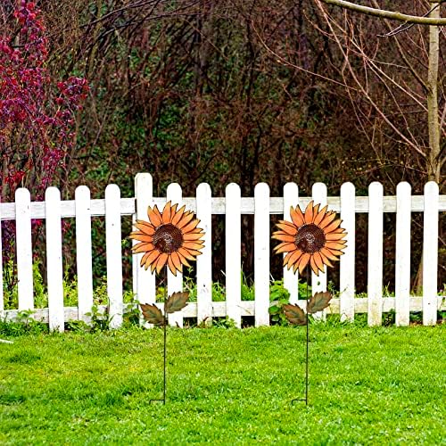 Flower Garden Stakes Metal Spring Yard Sign Decorative Sunflower Plant Stake Lawn Art Patio Decor Pathway Ornaments Indoor Outdoor Decoration (36" Hx2) - Image 3
