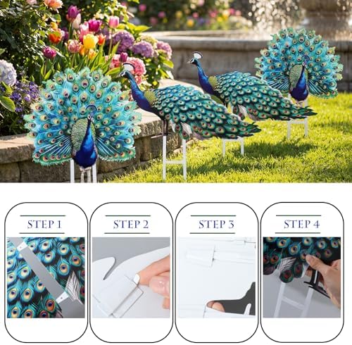 Riakrum 4 Pcs Metal Peacock Statue Garden Outdoor Decor - Image 4