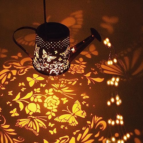 Solar Watering Can Outdoor Lights Garden Decor,Butterfly Hanging Lantern Waterproof Landscape Lights Outside Decoration for Yard Porch Patio Pathway Gardening Gifts(with 32 inch Shepherd Hook) - Image 3